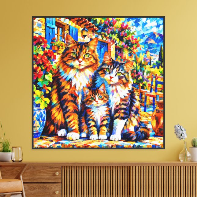 Abstract Expressionist Colourful Cats Canvas  Print (Insitu(LivingRoom))
