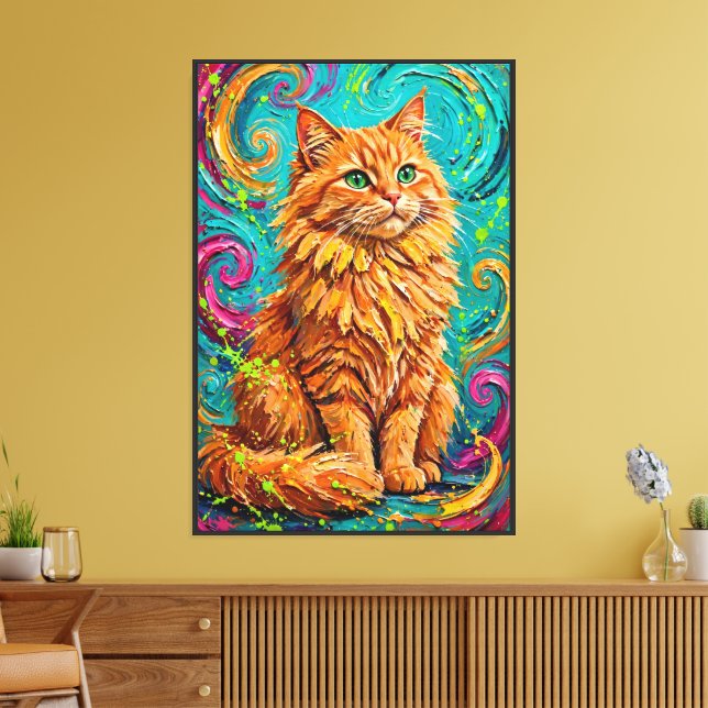 Abstract Expressionist Fluffy Cat Canvas  Print (Insitu(LivingRoom))