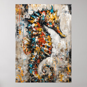 Abstract Expressionist Seahorse Painting Coastal Poster
