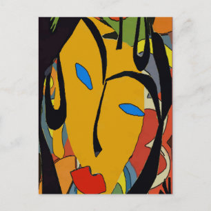 Abstract Face and Flowers Postcard