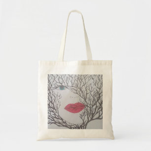 Abstract face and tree original water colour tote bag
