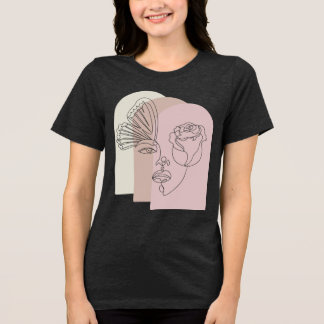 Abstract Face Art T-Shirt with Rose & Butterfly –  Tri-Blend Shirt