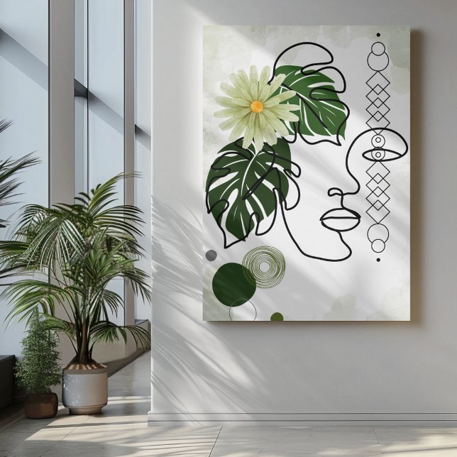 Abstract face art with tropical green leaves canvas print (Creator Uploaded)
