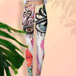 Abstract Face Big Eyes Red Lips Neon Pink Graffiti Leggings<br><div class="desc">These bright,  colourful leggings were designed with my original collage art featuring a cool abstract face with big bold eyes,  neon pink cheeks and vibrant red lips in a grungy,  fun modern graffiti style purple background with a whimsical touch of black and white stripes.</div>