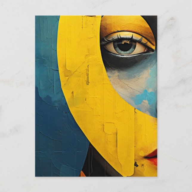 Abstract Face Blue and Yellow Postcard (Front)
