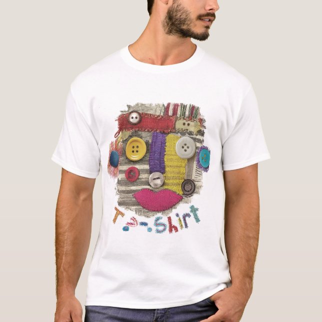 Abstract Face Colourful Artsy Fun Whimsical Modern T-Shirt (Front)