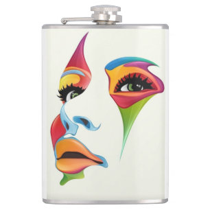 Abstract Face Colourful cool women art  Hip Flask