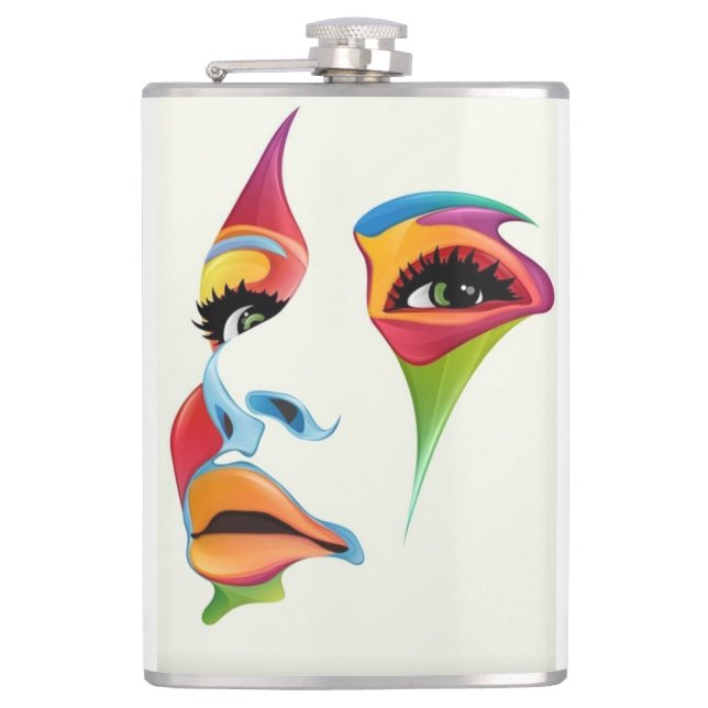 Abstract Face Colourful cool women art  Hip Flask (Front)