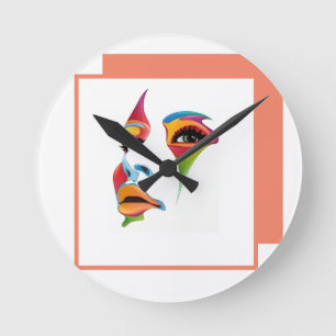 Abstract Face Colourful cool women art Round Clock