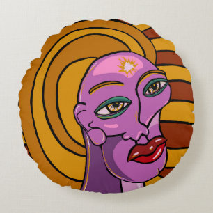 Abstract Face, Follow Your Dreams, Digital Art Round Cushion