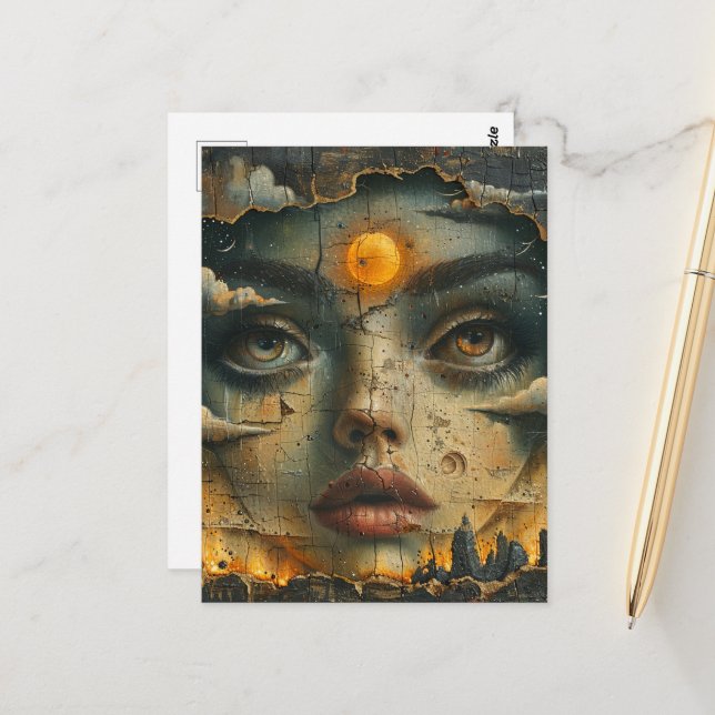 Abstract Face Grunge Postcard (Front/Back In Situ)