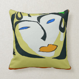 Abstract Face In Yellow Cushion