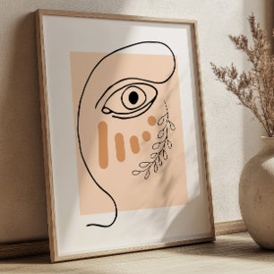 Abstract Face Line Art BOHO Chic Cubic Poster