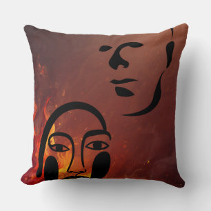 Abstract Face Silhouettes in Hell Fire Cushion