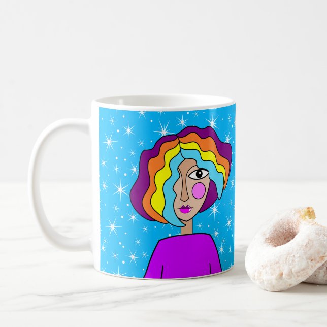 Abstract Face Stylised Art Mug (With Donut)