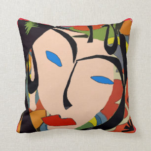 Abstract Face With Flowers Cushion