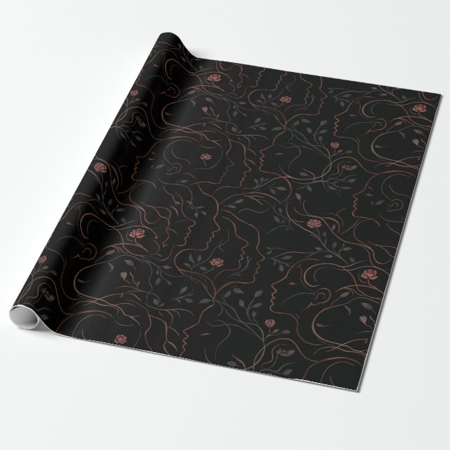 Abstract Faces Botanical Wrapping Paper (Unrolled)