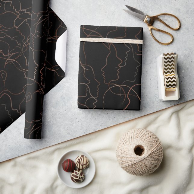 Abstract Faces Line Art Wrapping Paper (Crafts)
