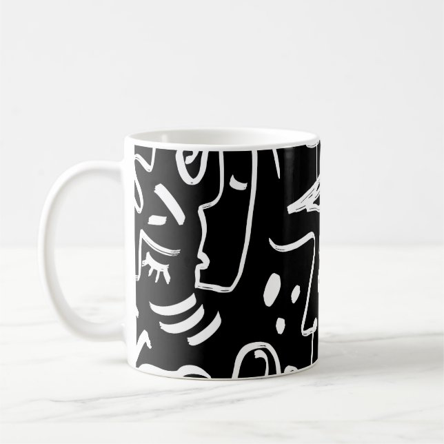Abstract Faces Masks: Geometric Pattern Coffee Mug (Left)