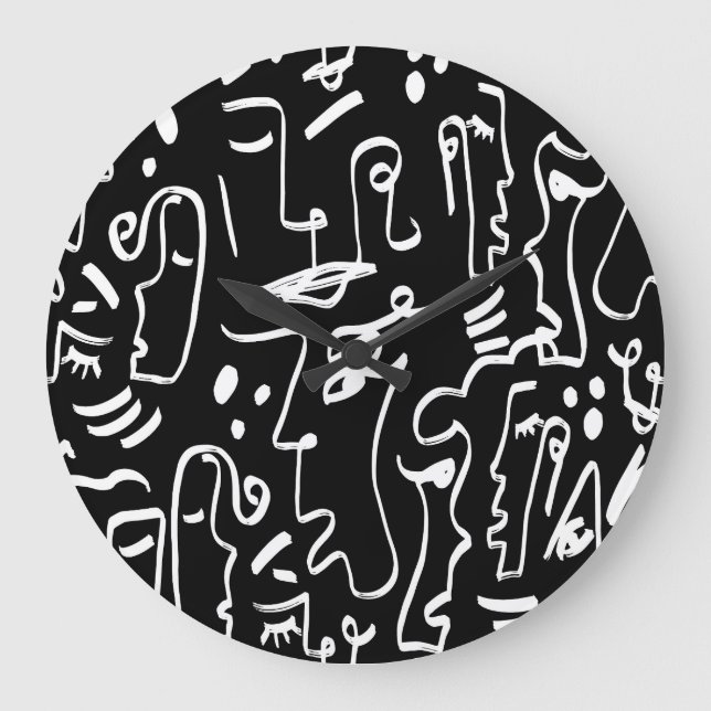 Abstract Faces Masks: Geometric Pattern Large Clock (Front)