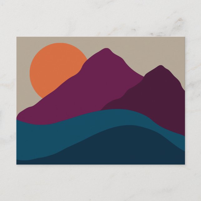 Abstract Fall Autumn Mountain Landscape Sunset  Holiday Postcard (Front)