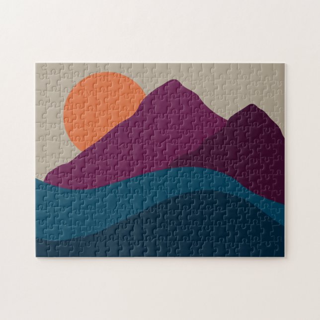 Abstract Fall Autumn Mountain Landscape Sunset Jigsaw Puzzle (Horizontal)