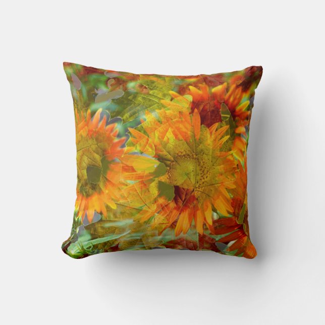 Abstract Fall Colour Flowers Cushion (Front)