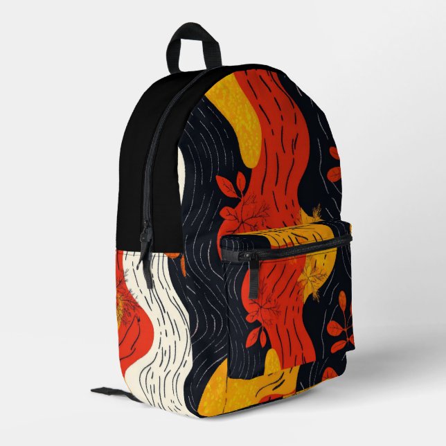 Abstract Fall Colours Orange and Gold Leaves Printed Backpack (Back Corner Left)