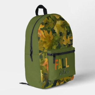 Abstract Fall Leaves Green Gold Printed Backpack