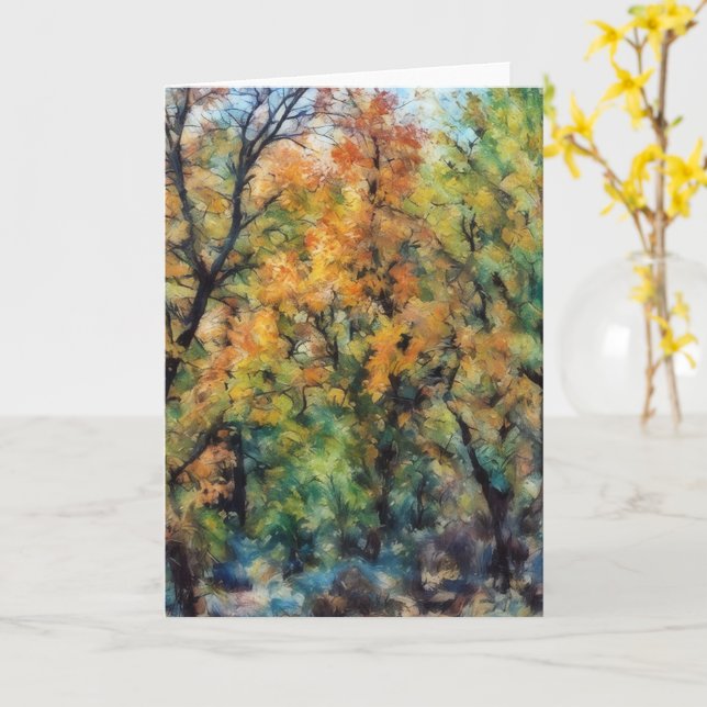 Abstract Fall Season Trees Art Note Card (Yellow Flower)