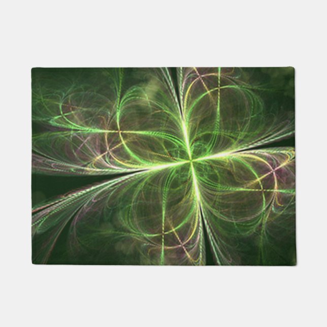 Abstract Fantasy Four Leaves Green Clover Doormat (Front)