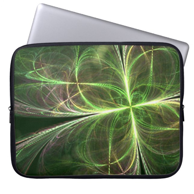 Abstract Fantasy Four Leaves Green Clover Laptop Sleeve (Front)