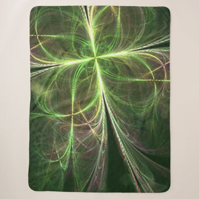 Abstract Fantasy Four Leaves Green Clover Sherpa Blanket (Front)