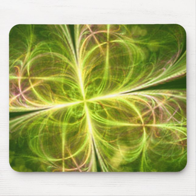 Abstract Fantasy Four Leaves Green Yellow Clover Mouse Pad (Front)