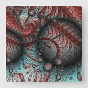 Abstract Fantasy Fractal Art Balls Brown Blue Square Wall Clock