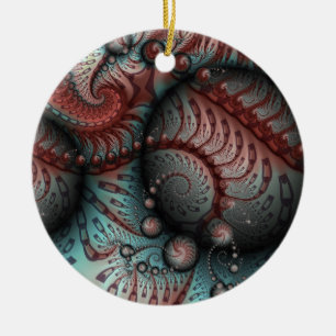 Abstract Fantasy Fractal Balls Brown Blue Circle Ceramic Tree Decoration