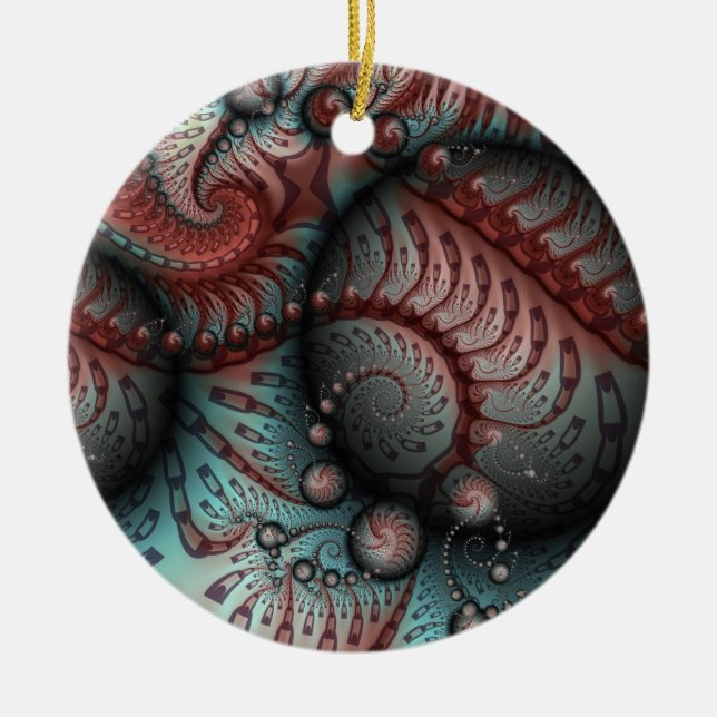 Abstract Fantasy Fractal Balls Brown Blue Circle Ceramic Tree Decoration (Front)