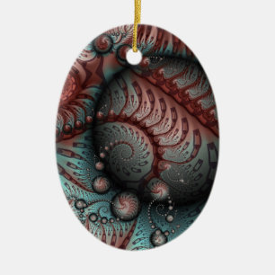 Abstract Fantasy Fractal Balls Brown Blue Oval Ceramic Tree Decoration