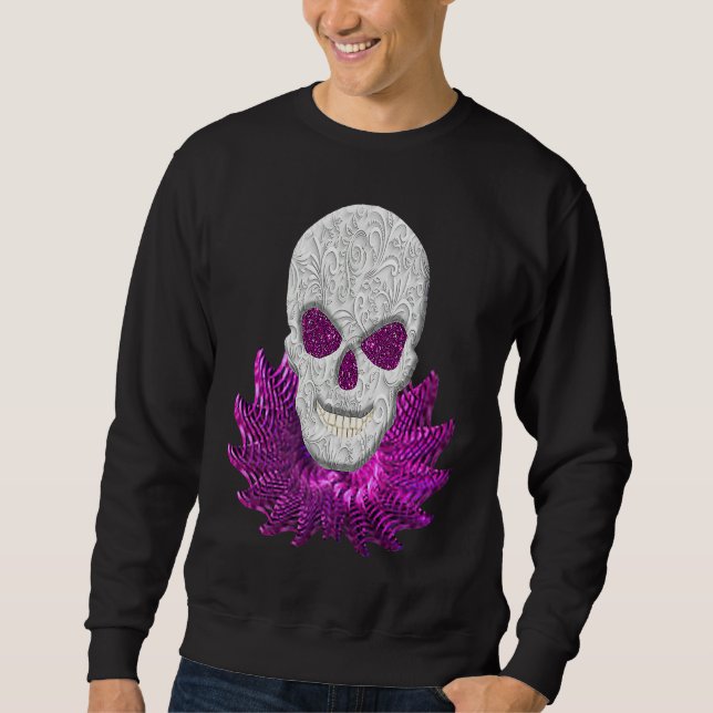 Abstract Fantasy Lacy Skull Goth Pink Eyes Sweatshirt (Front)