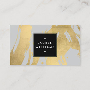 Abstract Faux Gold Brushstrokes on Grey Business Card