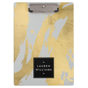 Abstract Faux Gold Brushstrokes on Grey Clipboard