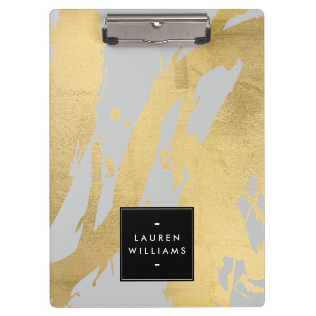Abstract Faux Gold Brushstrokes on Grey Clipboard (Front)