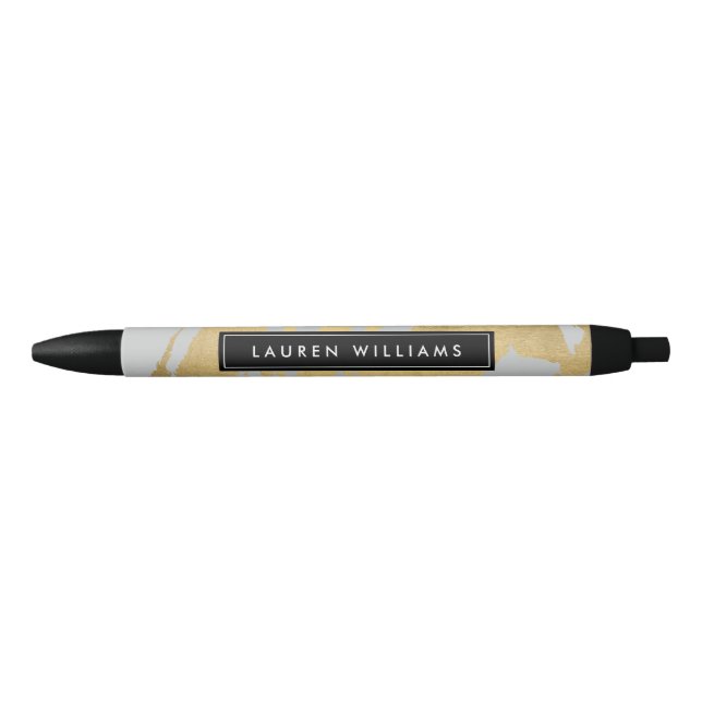 Abstract Faux Gold Brushstrokes on Grey II Black Ink Pen (Front)