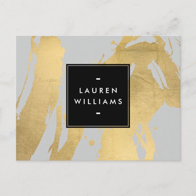 Abstract Faux Gold Brushstrokes on Grey Postcard (Front)