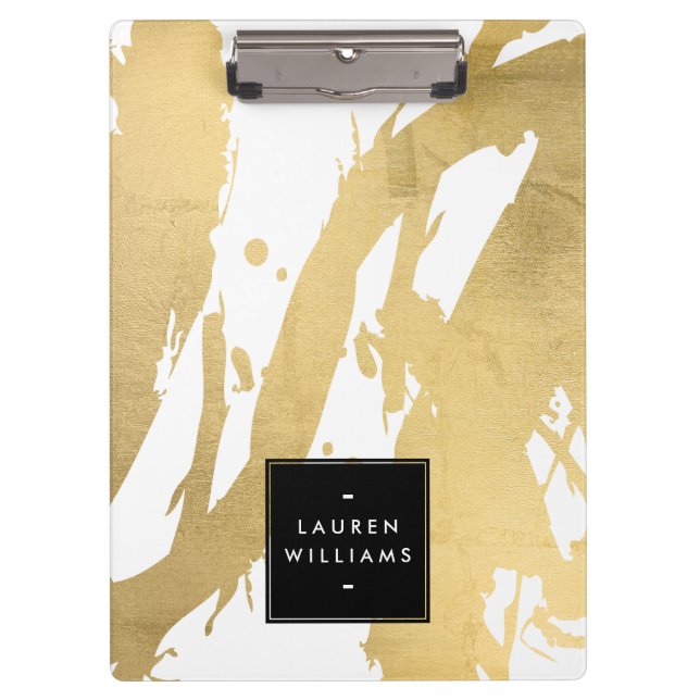 Abstract Faux Gold Brushstrokes on White Clipboard (Front)