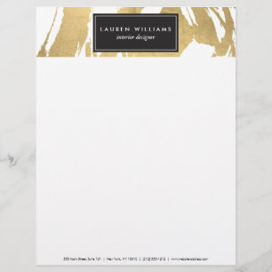 Abstract Faux Gold Brushstrokes on White II Customized Letterhead