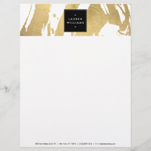 Abstract Faux Gold Brushstrokes on White Letterhead