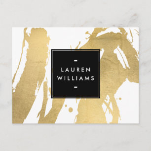 Abstract Faux Gold Brushstrokes on White Postcard