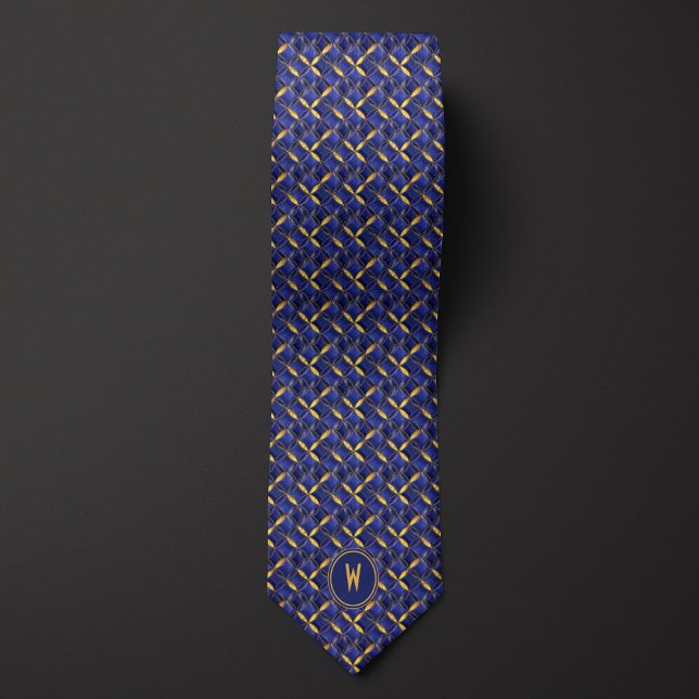 Abstract Faux Quilted Blue and Gold Tie (Creator Uploaded)