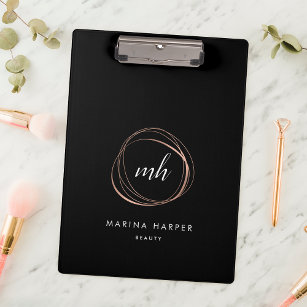 Abstract Faux Rose Gold Monogram Logo Clipboard